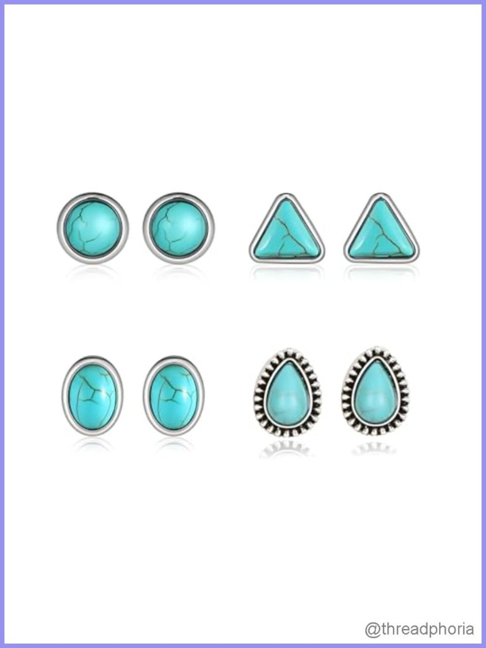 Turquoise Gemstone Stud Earrings Set for Women Handmade Boho Jewelry Gift